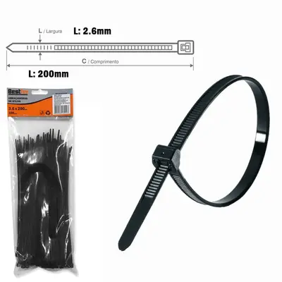 ABRACADEIRA DE NYLON 100PCS PRETA 3,6X200MM