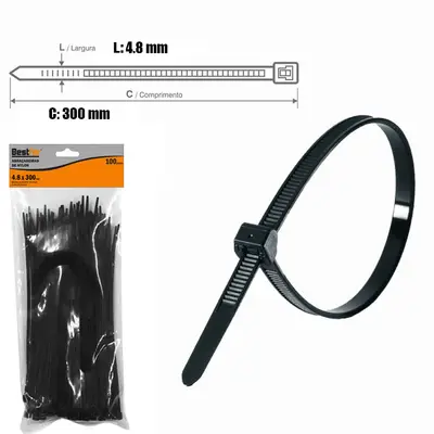 ABRACADEIRA DE NYLON 100PCS PRETA 4.8X300MM