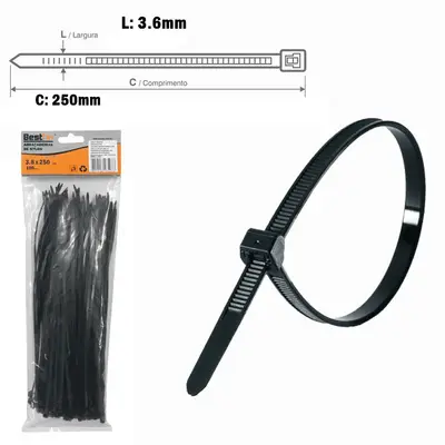 ABRACADEIRA DE NYLON PRETA 100PCS 3,6X250MM